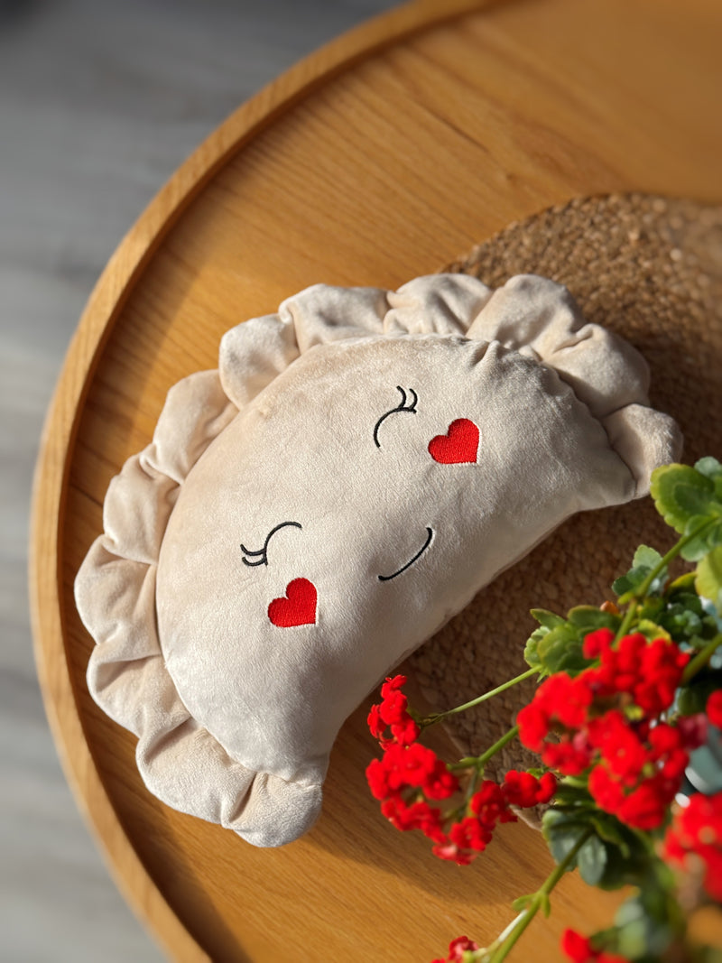 Pierogi Pillow with Red Hearts