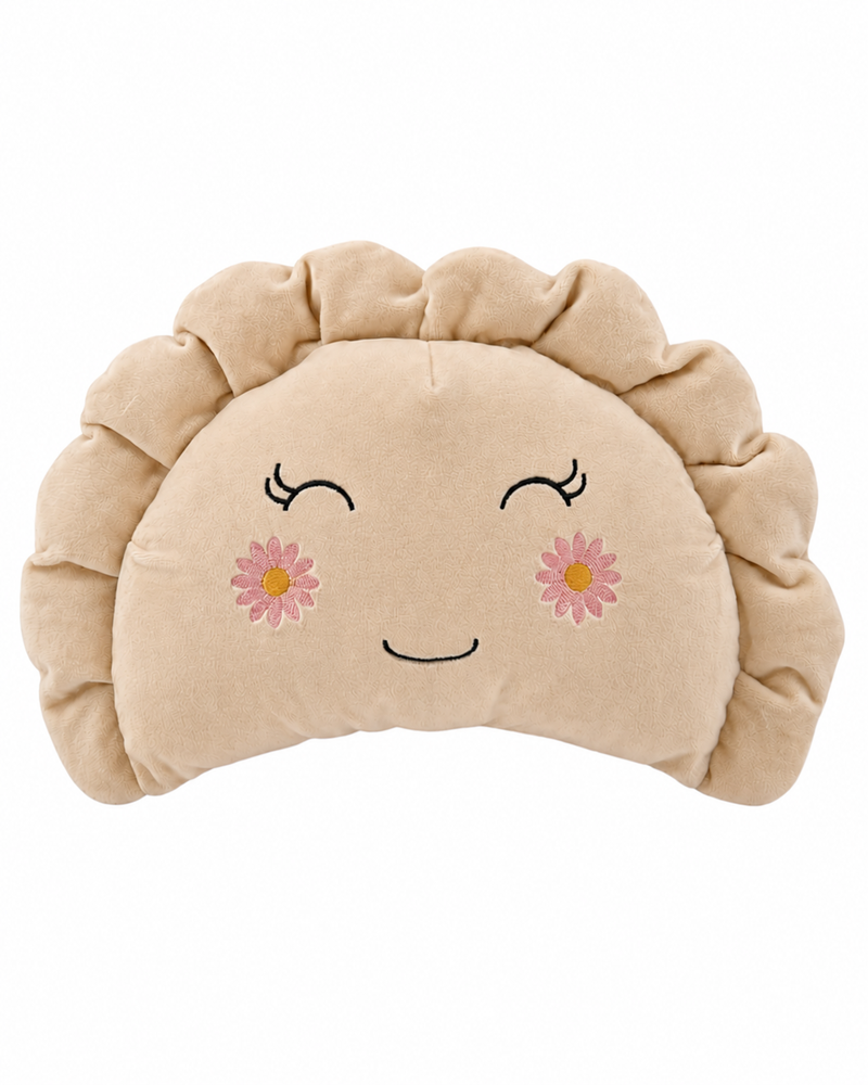 Pierogi Pillow with Pink Flowers — Beige