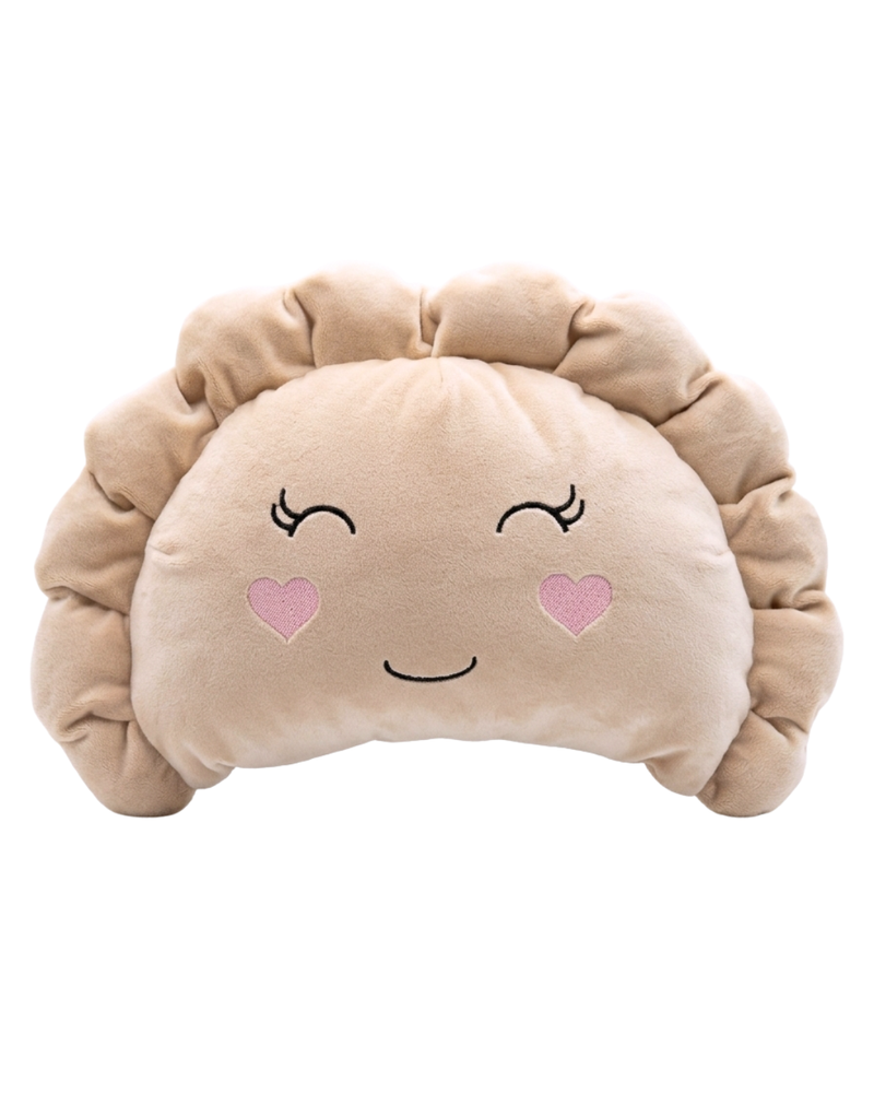 Pierogi Pillow with Pink Hearts — Beige