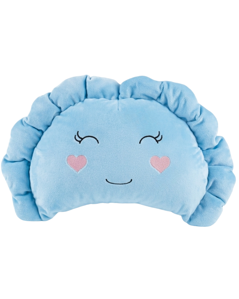 Pierogi Pillow with Pink Hearts — Sky Blue