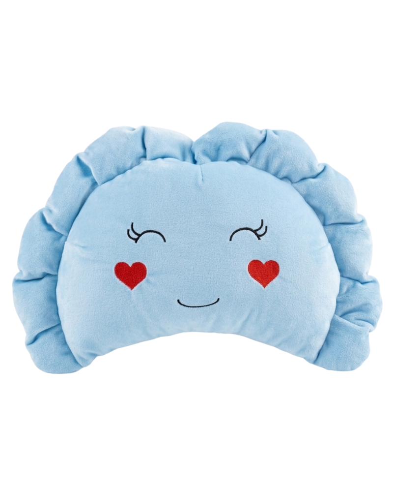 Pierogi Pillow with Red Hearts — Sky Blue