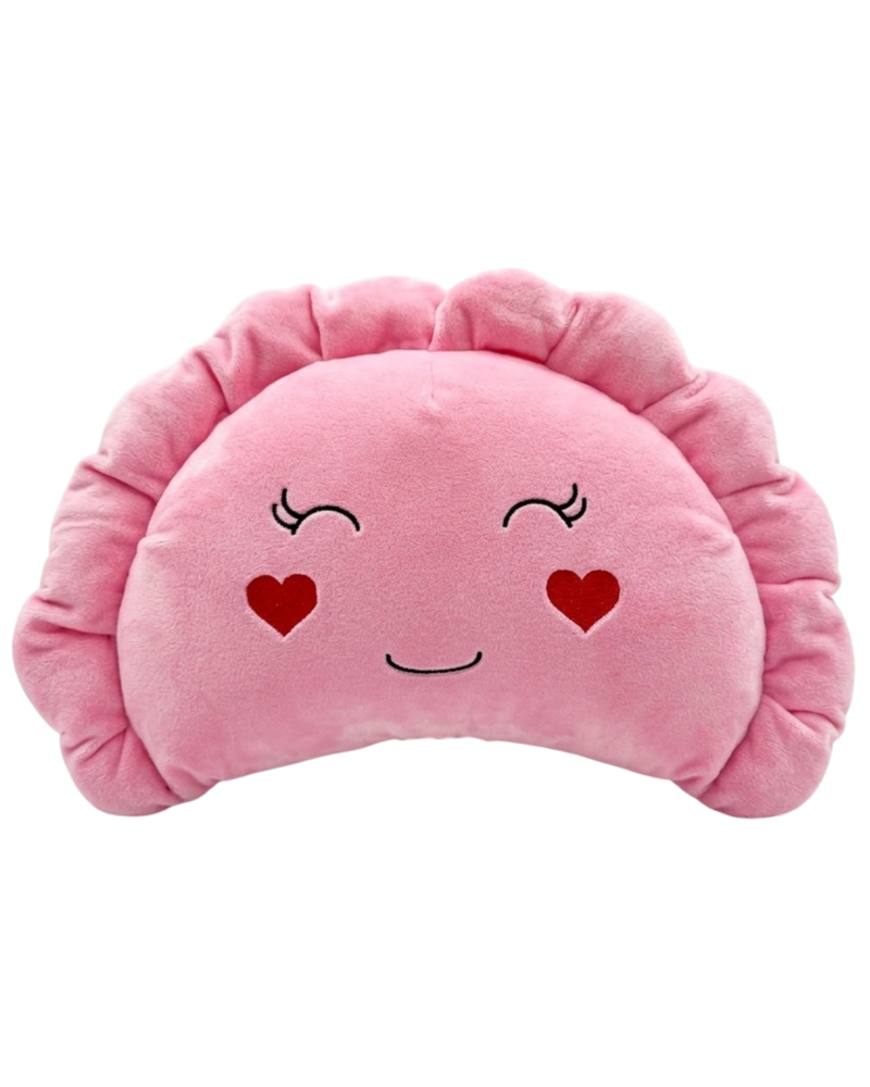 Pierogi Pillow with Red Hearts — Candy Pink