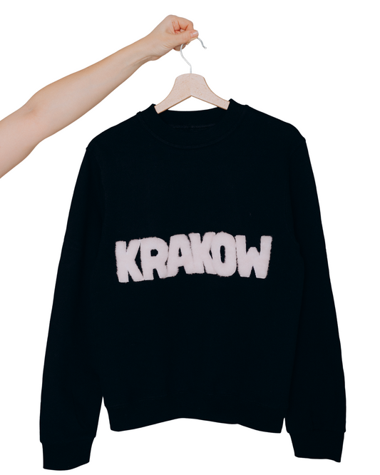 Czarna Bluza KRAKOW z futrzanym napisem