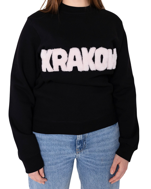 Czarna Bluza KRAKOW z futrzanym napisem