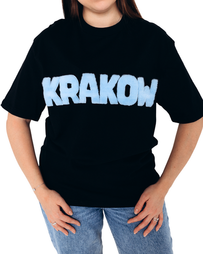 Black KRAKOW T-Shirt with Fur Lettering