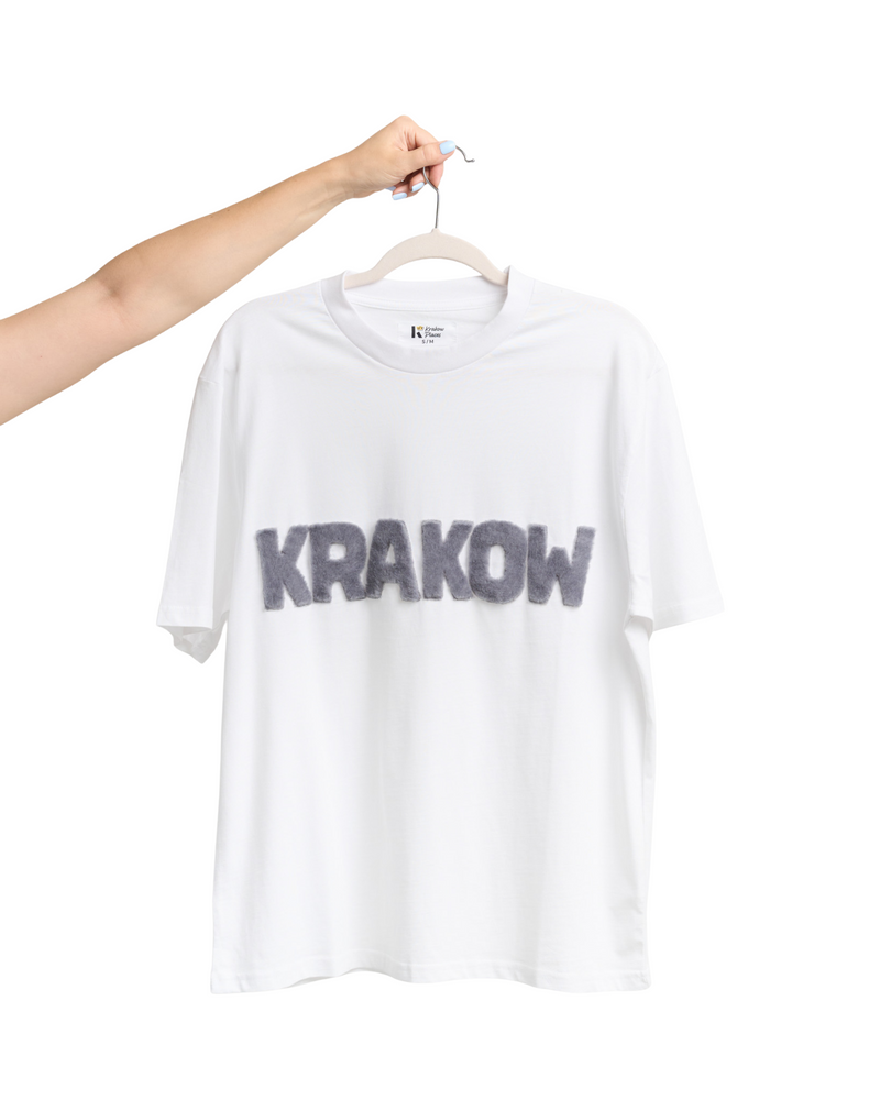 T-Shirt KRAKOW with Handcrafted Fur Lettering — Gray
