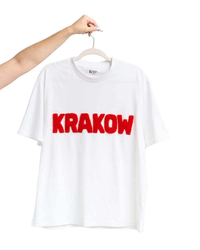 T-Shirt KRAKOW with Handcrafted Fur Lettering — Red