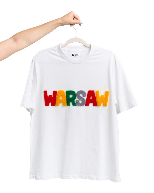 Koszulka WARSAW z futrzanym napisem