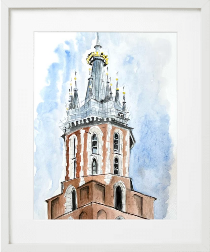 Watercolour Artwork HANDMADE — St. Mary's Basilica Tower