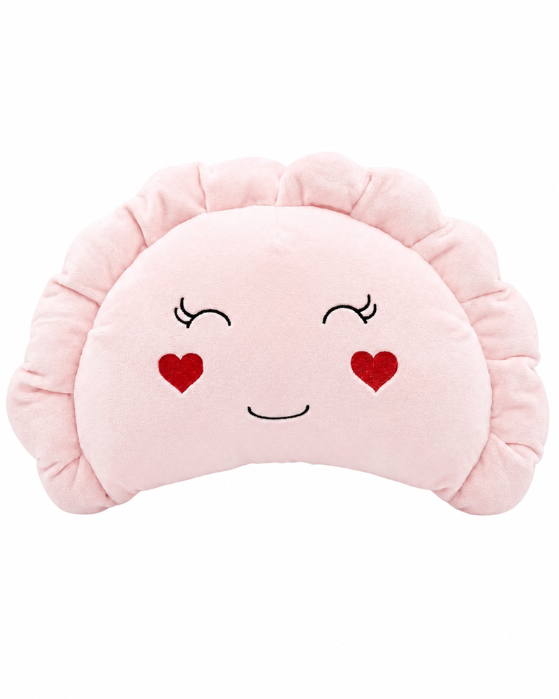 Pierogi Pillow with Red Hearts — Light Pink
