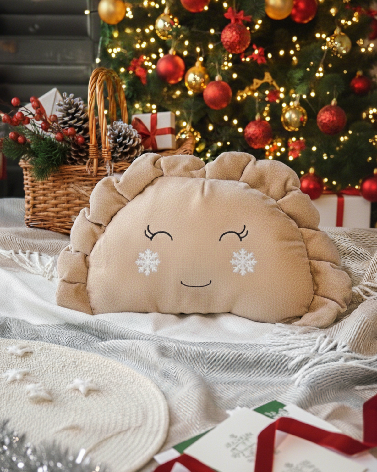 Pierogi Pillow with Snowflakes