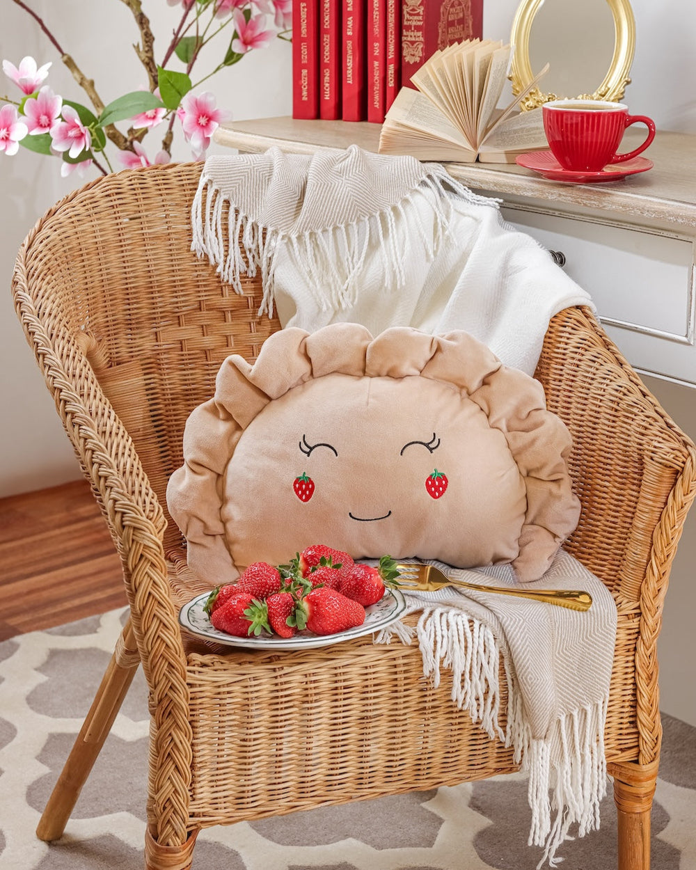 Pierogi Pillow with Strawberry Cheeks